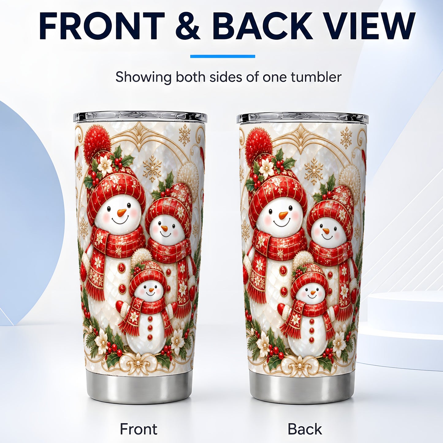 #pl[20oz|Steel] Snowman Family Tumbler 20oz, Christmas Tumbler, Stainless Steel Travel Cup