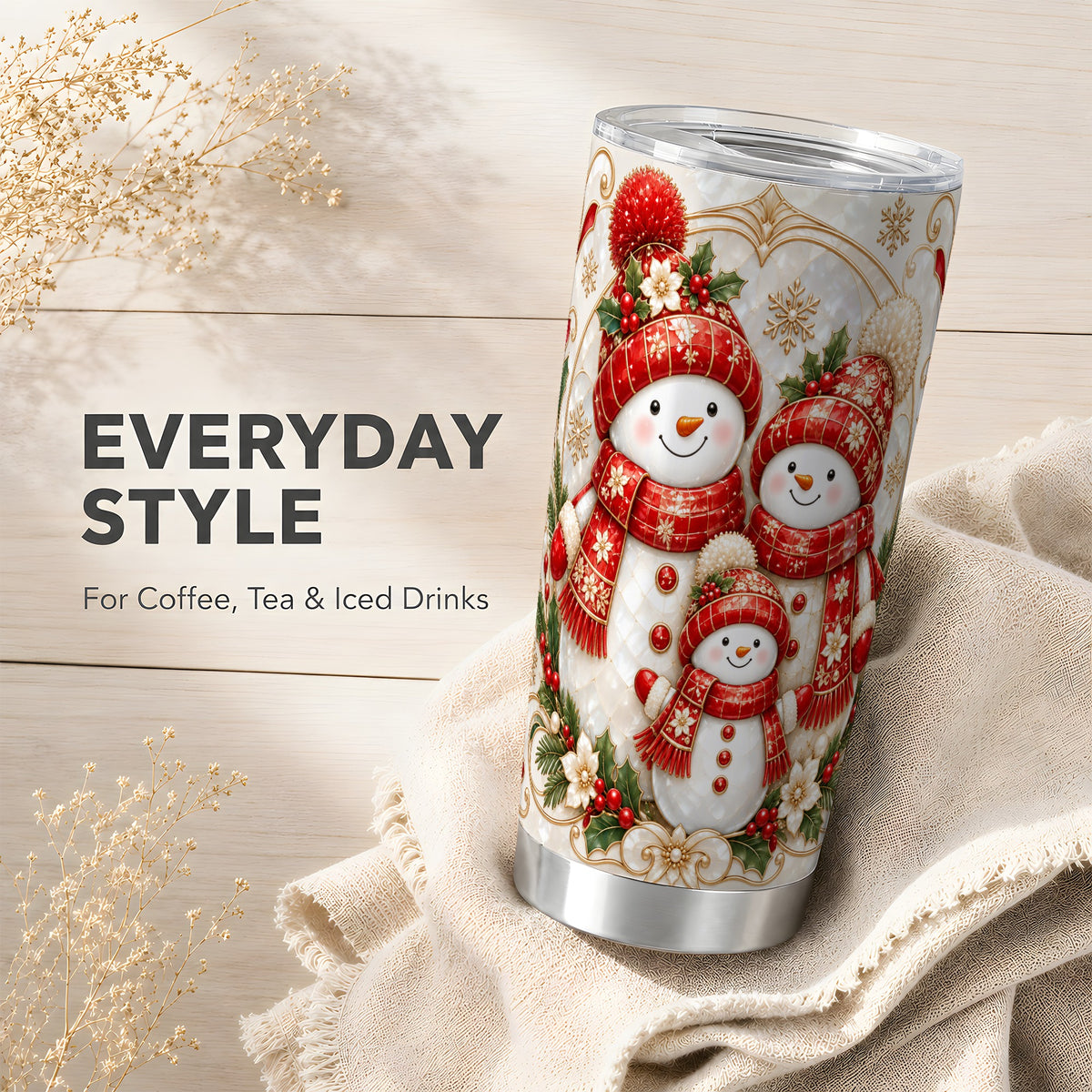 #pl[20oz|Steel] Snowman Family Tumbler 20oz, Christmas Tumbler, Stainless Steel Travel Cup