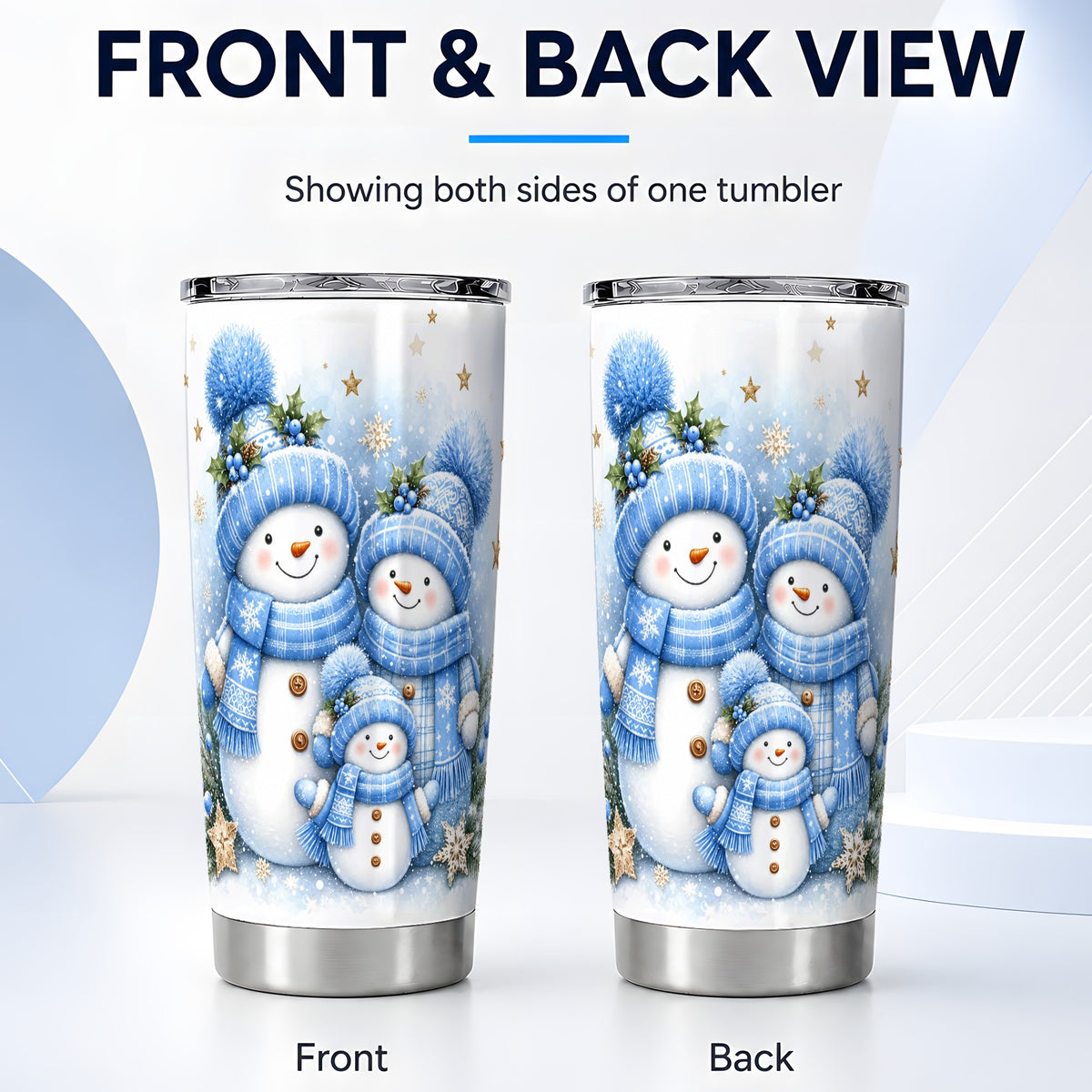 #pl[20oz|Steel] Blue Snowman Tumbler 20oz, Winter Tumbler, Stainless Steel Travel Cup