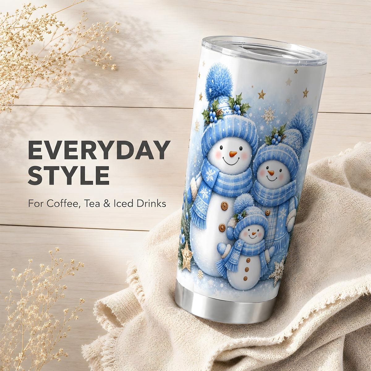 #pl[20oz|Steel] Blue Snowman Tumbler 20oz, Winter Tumbler, Stainless Steel Travel Cup