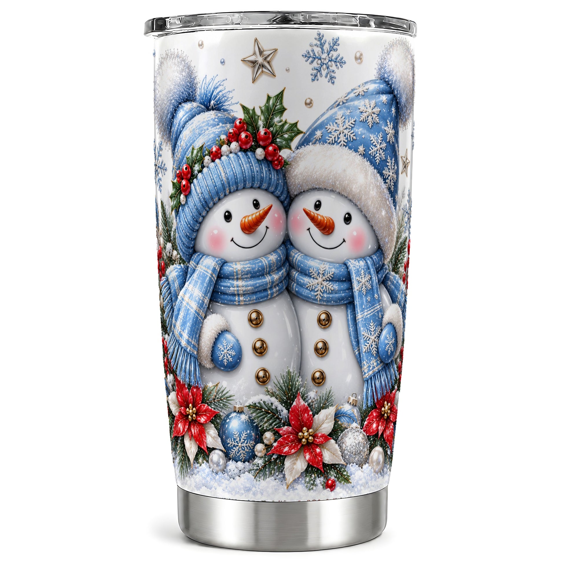 Snowman Couple Tumbler 20oz, Winter Tumbler, Stainless Steel Travel Cup