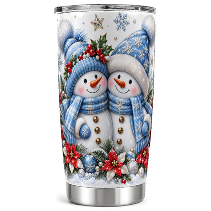 Snowman Couple Tumbler 20oz, Winter Tumbler, Stainless Steel Travel Cup