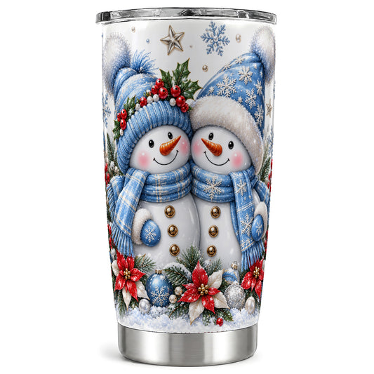 Snowman Couple Tumbler 20oz, Winter Tumbler, Stainless Steel Travel Cup
