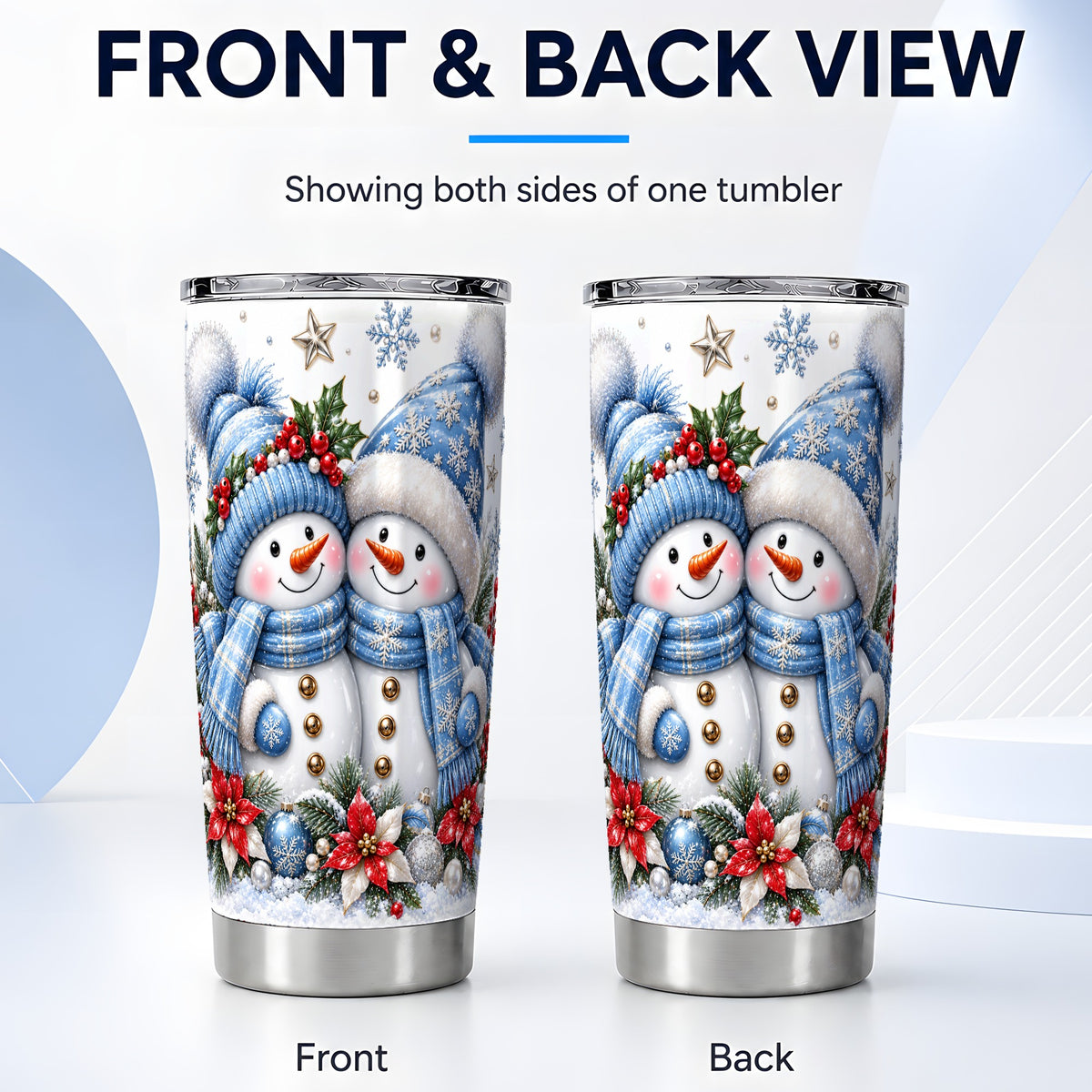 #pl[20oz|Steel] Snowman Couple Tumbler 20oz, Winter Tumbler, Stainless Steel Travel Cup