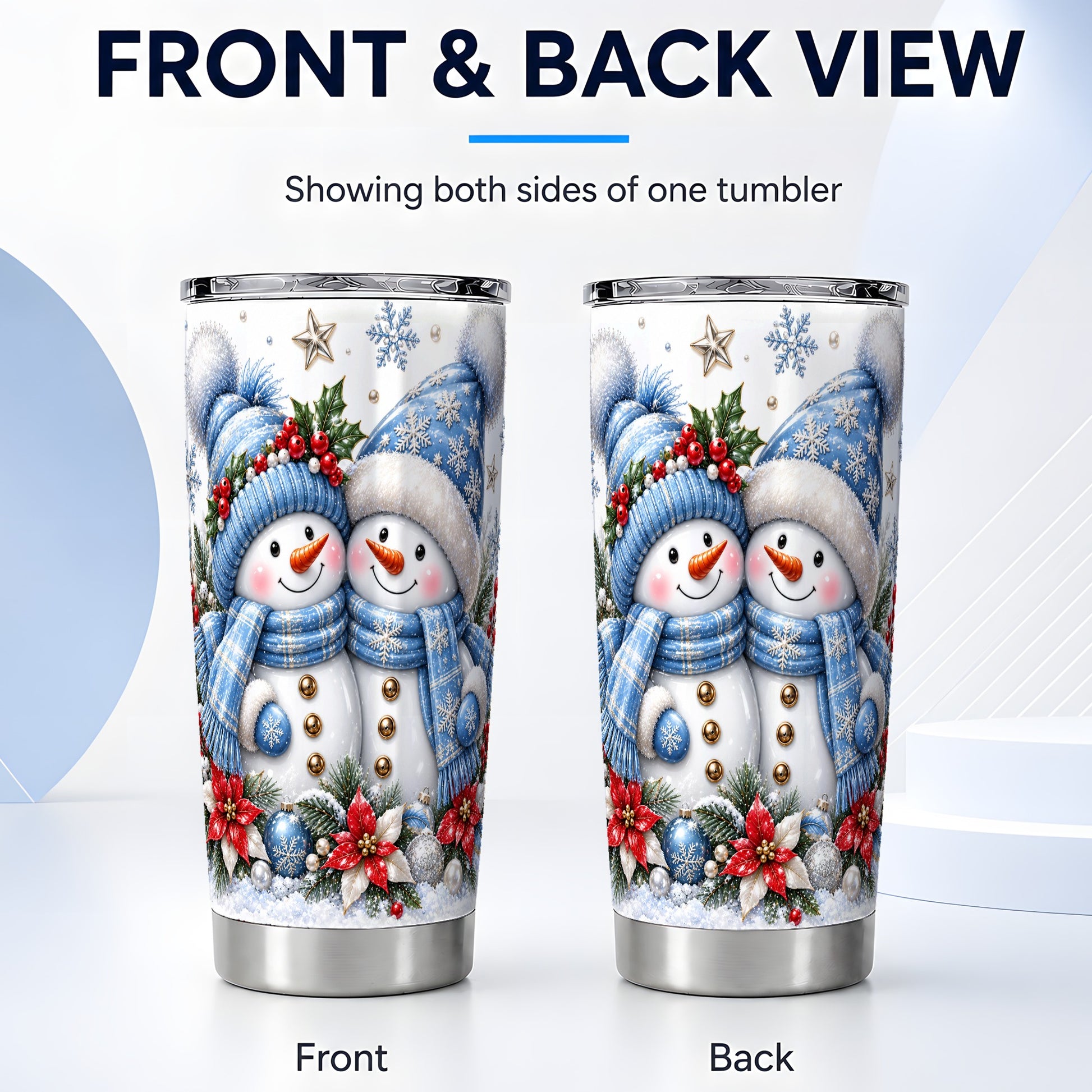 #pl[20oz|Steel] Snowman Couple Tumbler 20oz, Winter Tumbler, Stainless Steel Travel Cup