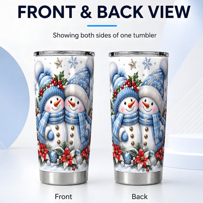 #pl[20oz|Steel] Snowman Couple Tumbler 20oz, Winter Tumbler, Stainless Steel Travel Cup