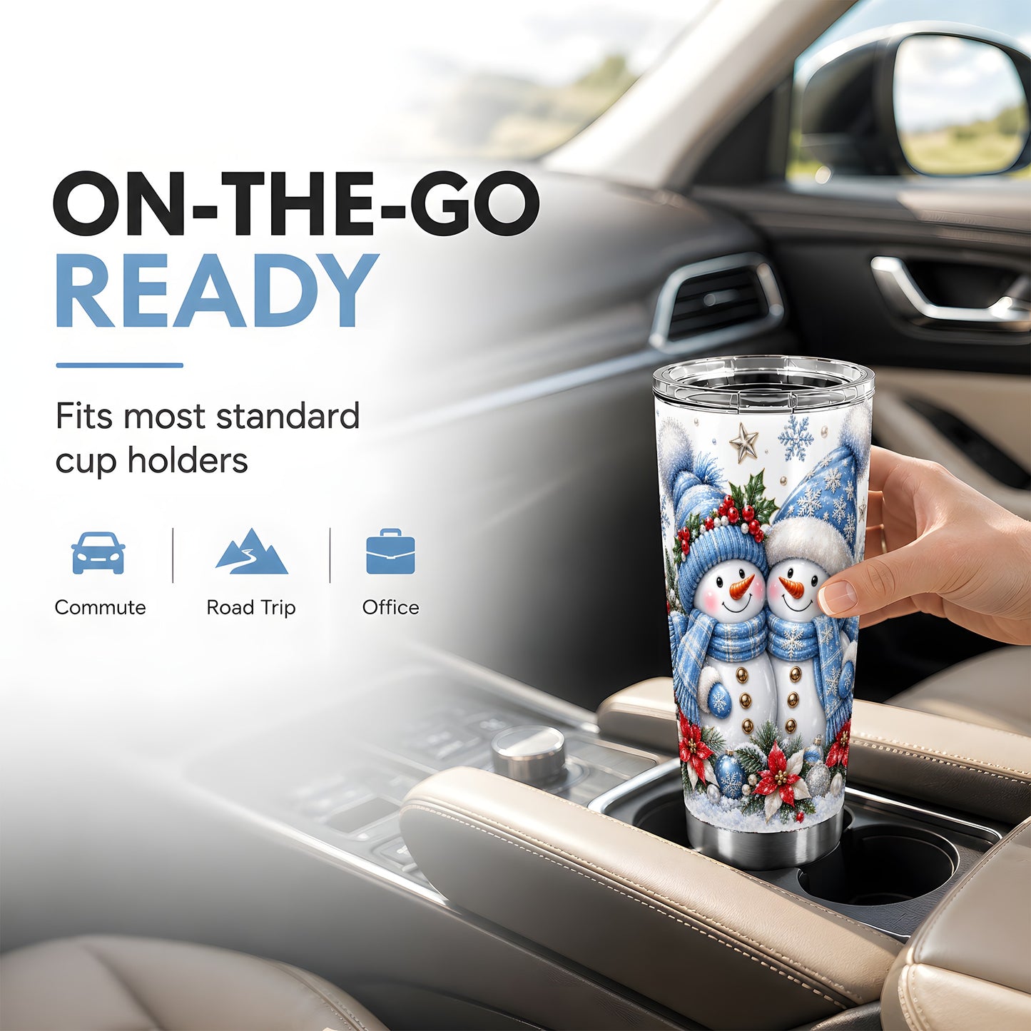 #pl[20oz|Steel] Snowman Couple Tumbler 20oz, Winter Tumbler, Stainless Steel Travel Cup