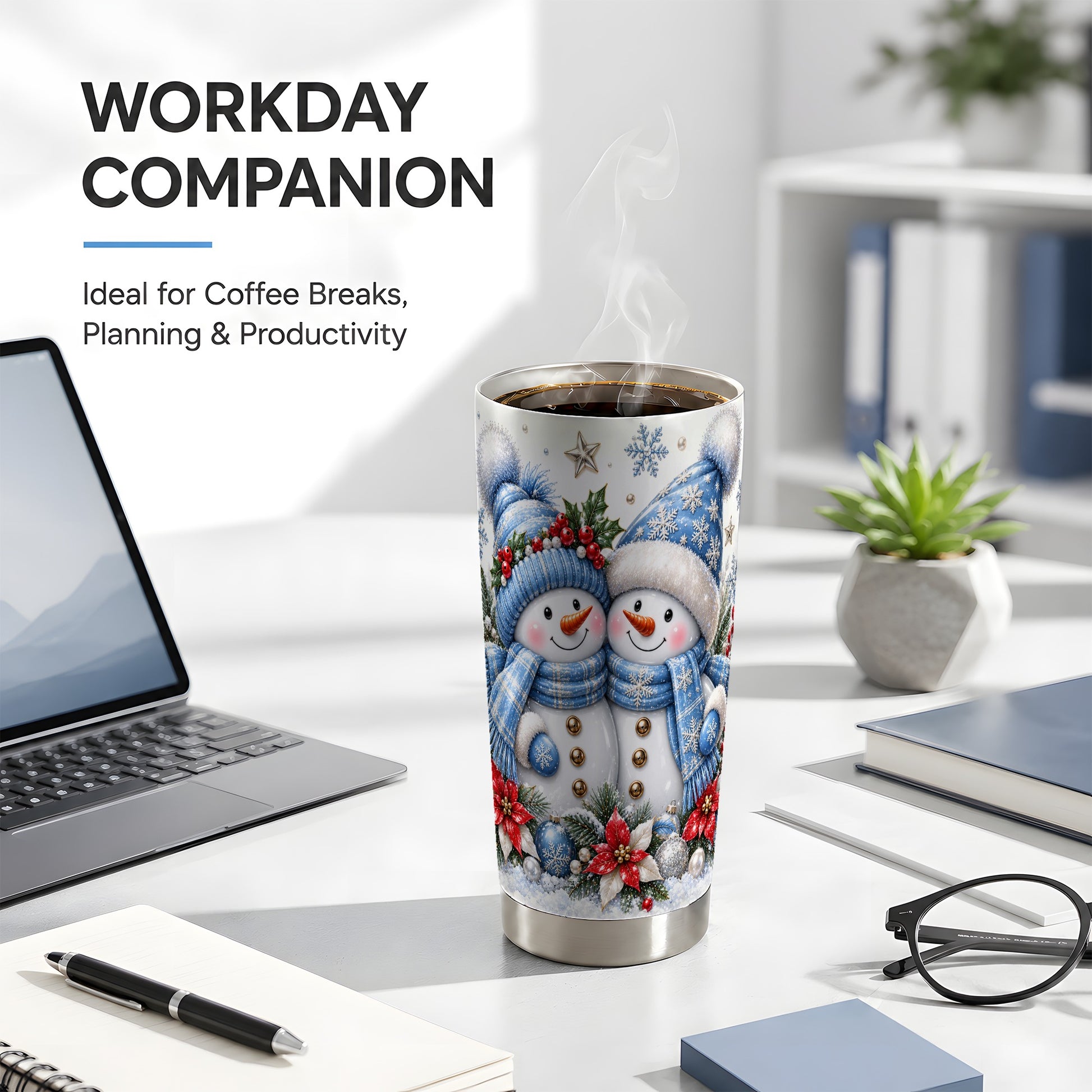 #pl[20oz|Steel] Snowman Couple Tumbler 20oz, Winter Tumbler, Stainless Steel Travel Cup