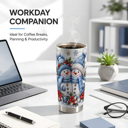 #pl[20oz|Steel] Snowman Couple Tumbler 20oz, Winter Tumbler, Stainless Steel Travel Cup