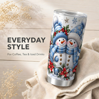 #pl[20oz|Steel] Snowman Couple Tumbler 20oz, Winter Tumbler, Stainless Steel Travel Cup