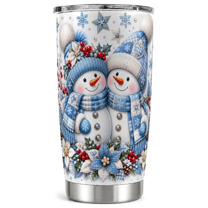 Snowman Couple Tumbler 20oz, Winter Tumbler, Stainless Steel Travel Cup