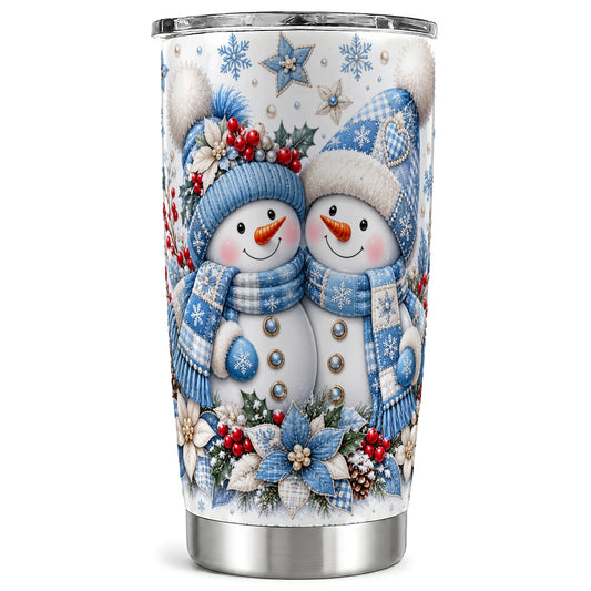 Snowman Couple Tumbler 20oz, Winter Tumbler, Stainless Steel Travel Cup