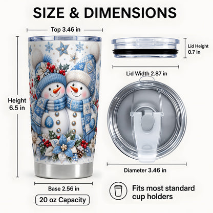 #pl[20oz|Steel] Snowman Couple Tumbler 20oz, Winter Tumbler, Stainless Steel Travel Cup