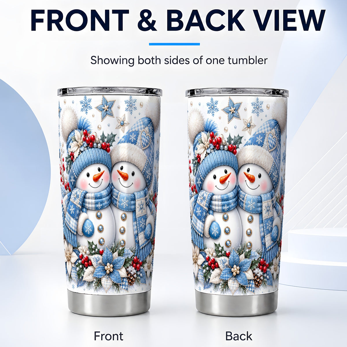 #pl[20oz|Steel] Snowman Couple Tumbler 20oz, Winter Tumbler, Stainless Steel Travel Cup