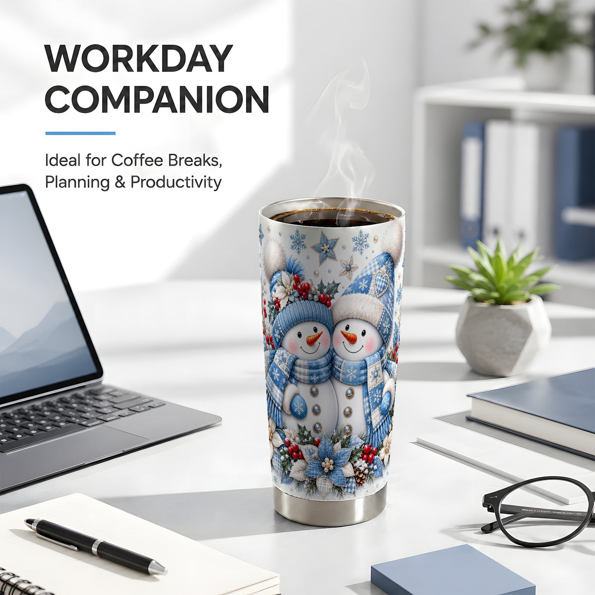 #pl[20oz|Steel] Snowman Couple Tumbler 20oz, Winter Tumbler, Stainless Steel Travel Cup