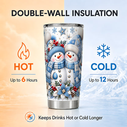 #pl[20oz|Steel] Snowman Couple Tumbler 20oz, Winter Tumbler, Stainless Steel Travel Cup