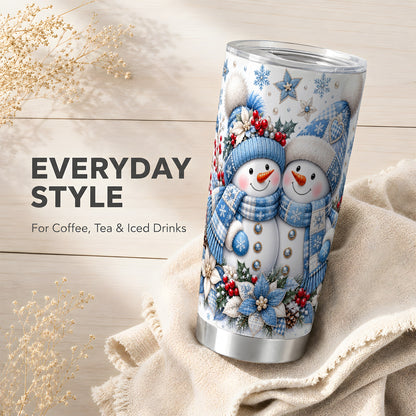 #pl[20oz|Steel] Snowman Couple Tumbler 20oz, Winter Tumbler, Stainless Steel Travel Cup