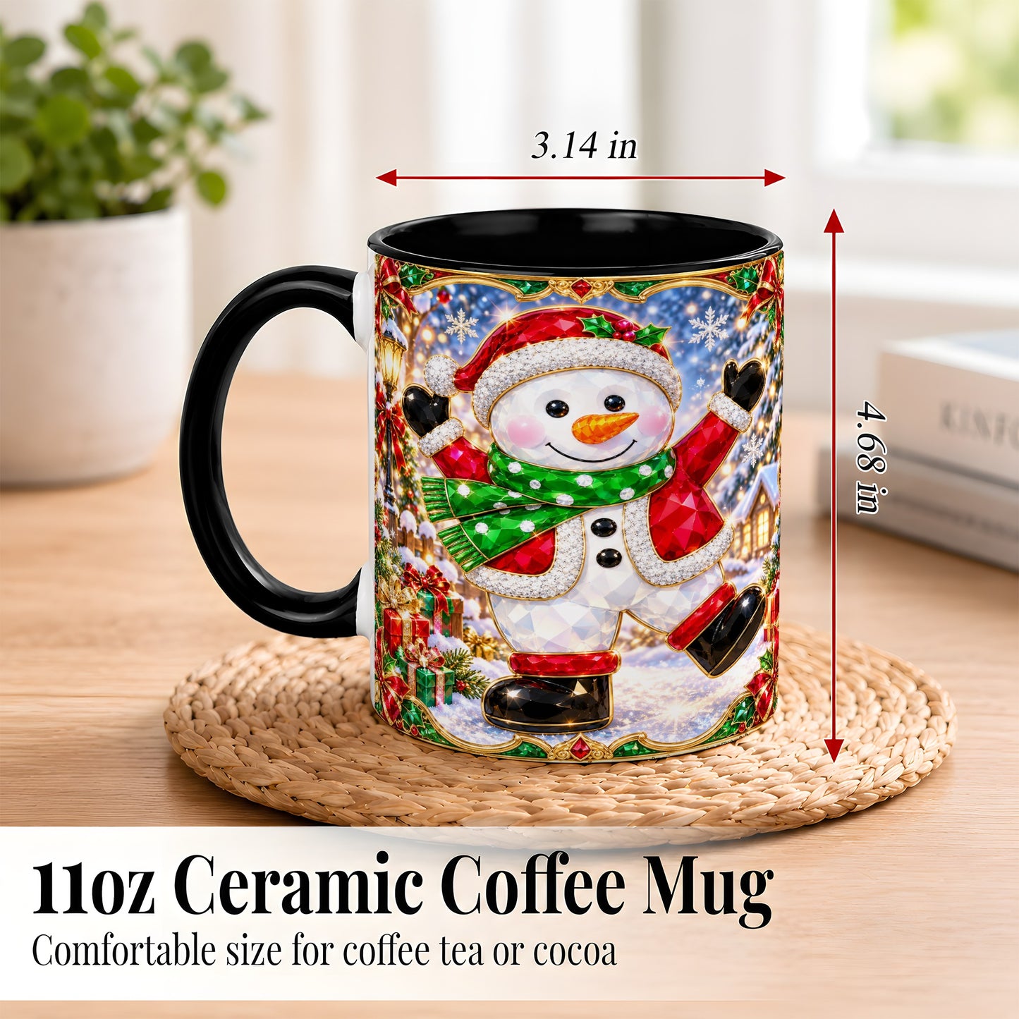 #pl[11oz|Black] Christmas Snowman Coffee Mug, Holiday Snowman Mug, Ceramic Cup