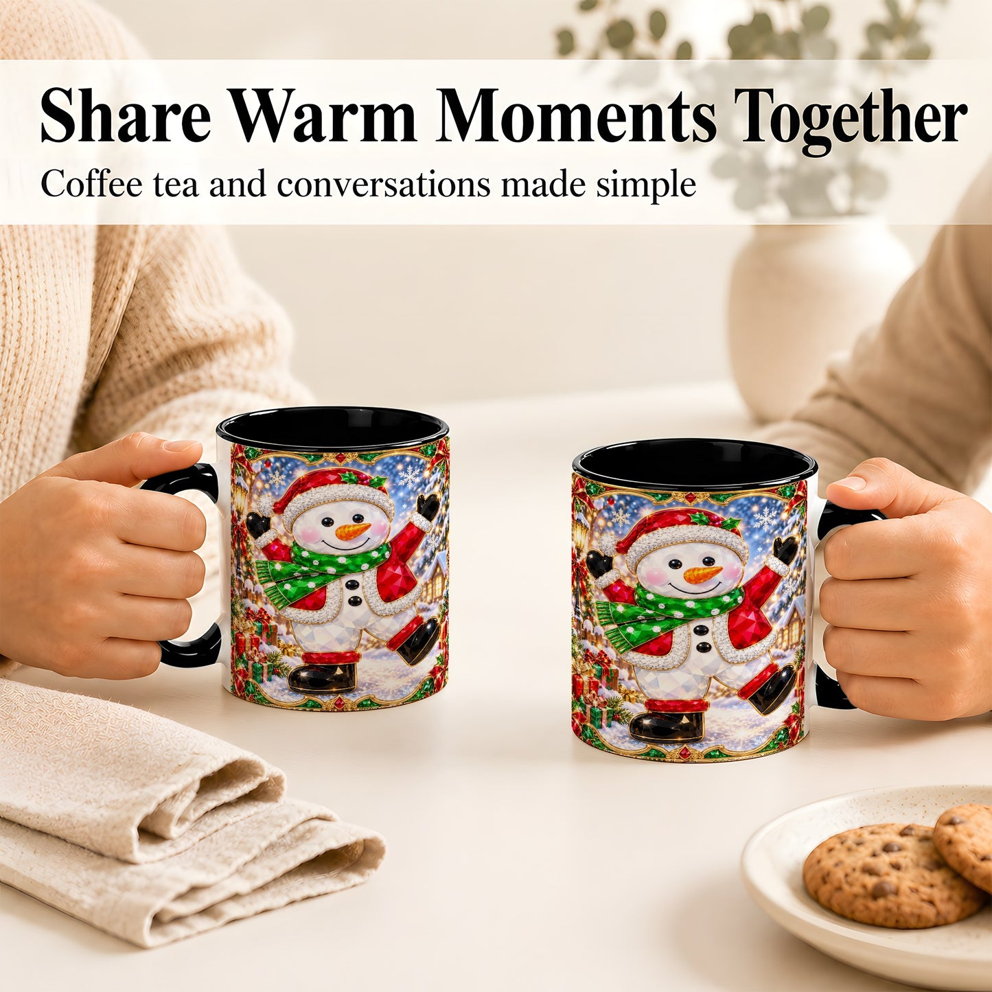 #pl[11oz|Black] Christmas Snowman Coffee Mug, Holiday Snowman Mug, Ceramic Cup