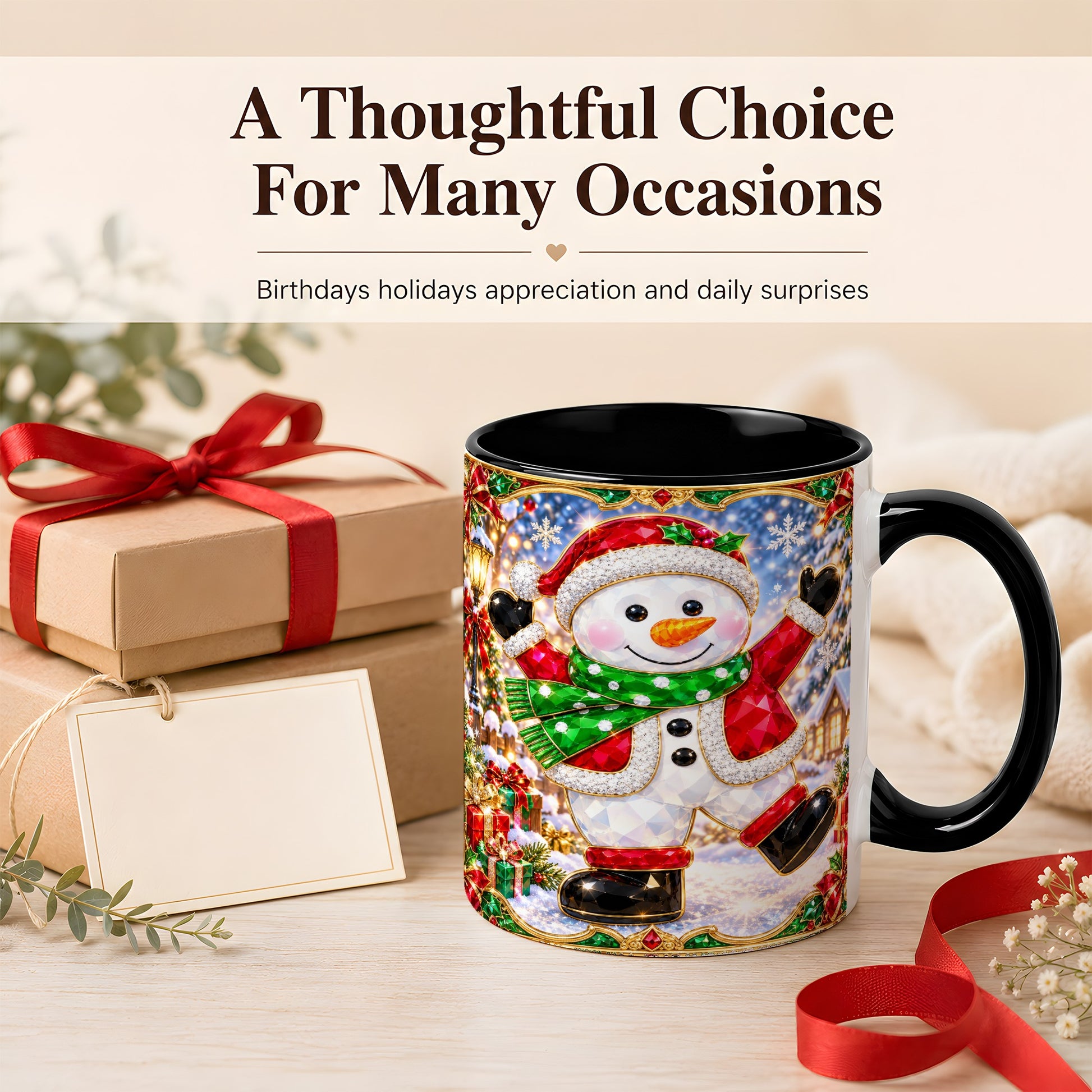 #pl[11oz|Black] Christmas Snowman Coffee Mug, Holiday Snowman Mug, Ceramic Cup