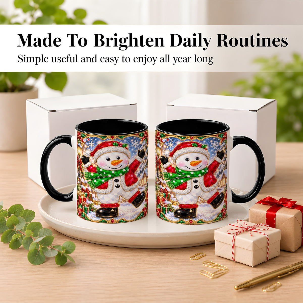 #pl[11oz|Black] Christmas Snowman Coffee Mug, Holiday Snowman Mug, Ceramic Cup