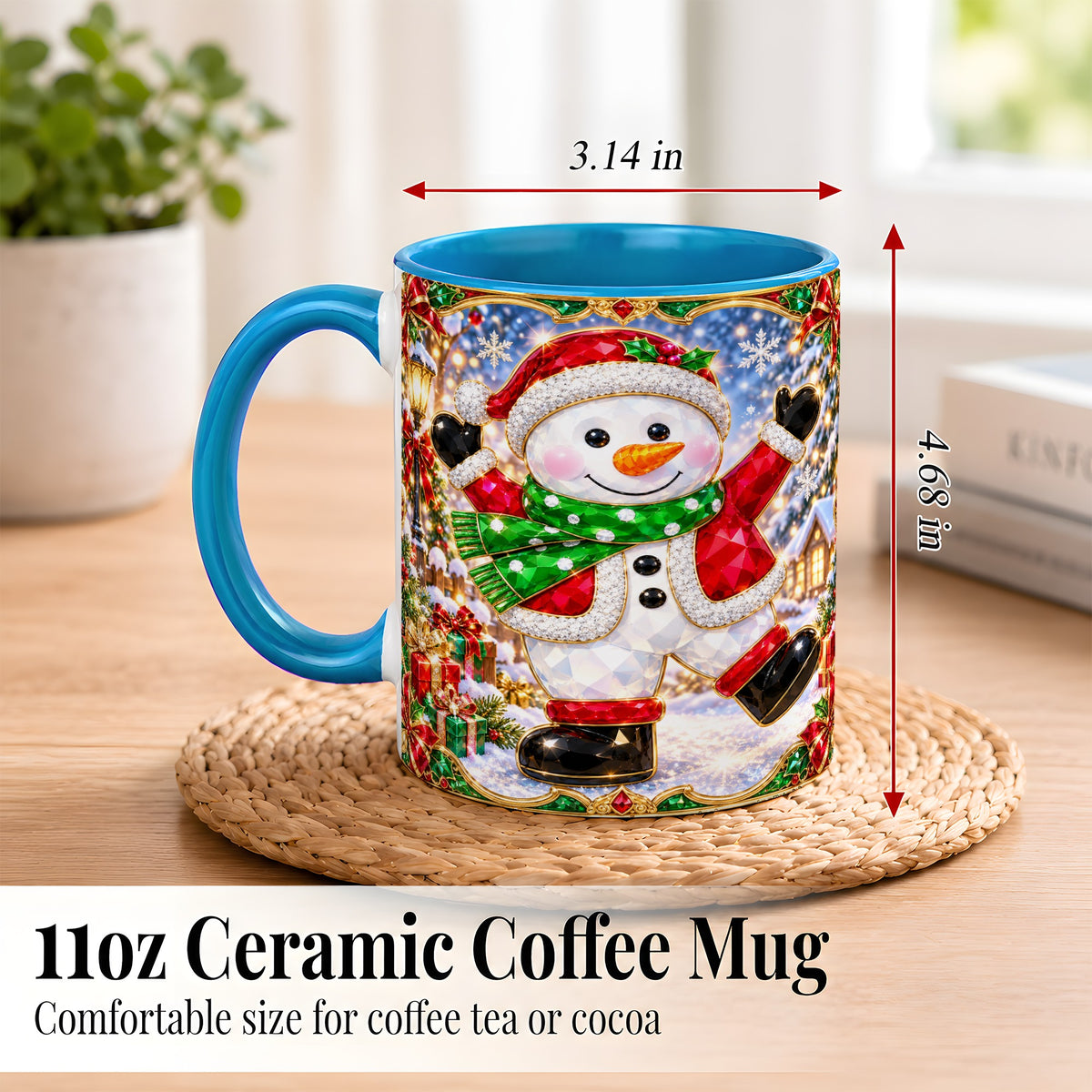 #pl[11oz|Blue] Christmas Snowman Coffee Mug, Holiday Snowman Mug, Ceramic Cup
