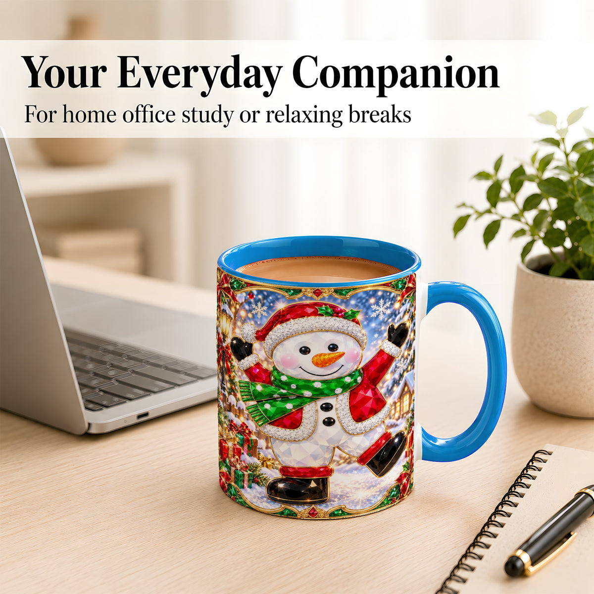 #pl[11oz|Blue] Christmas Snowman Coffee Mug, Holiday Snowman Mug, Ceramic Cup