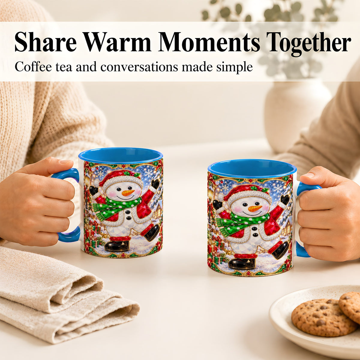 #pl[11oz|Blue] Christmas Snowman Coffee Mug, Holiday Snowman Mug, Ceramic Cup