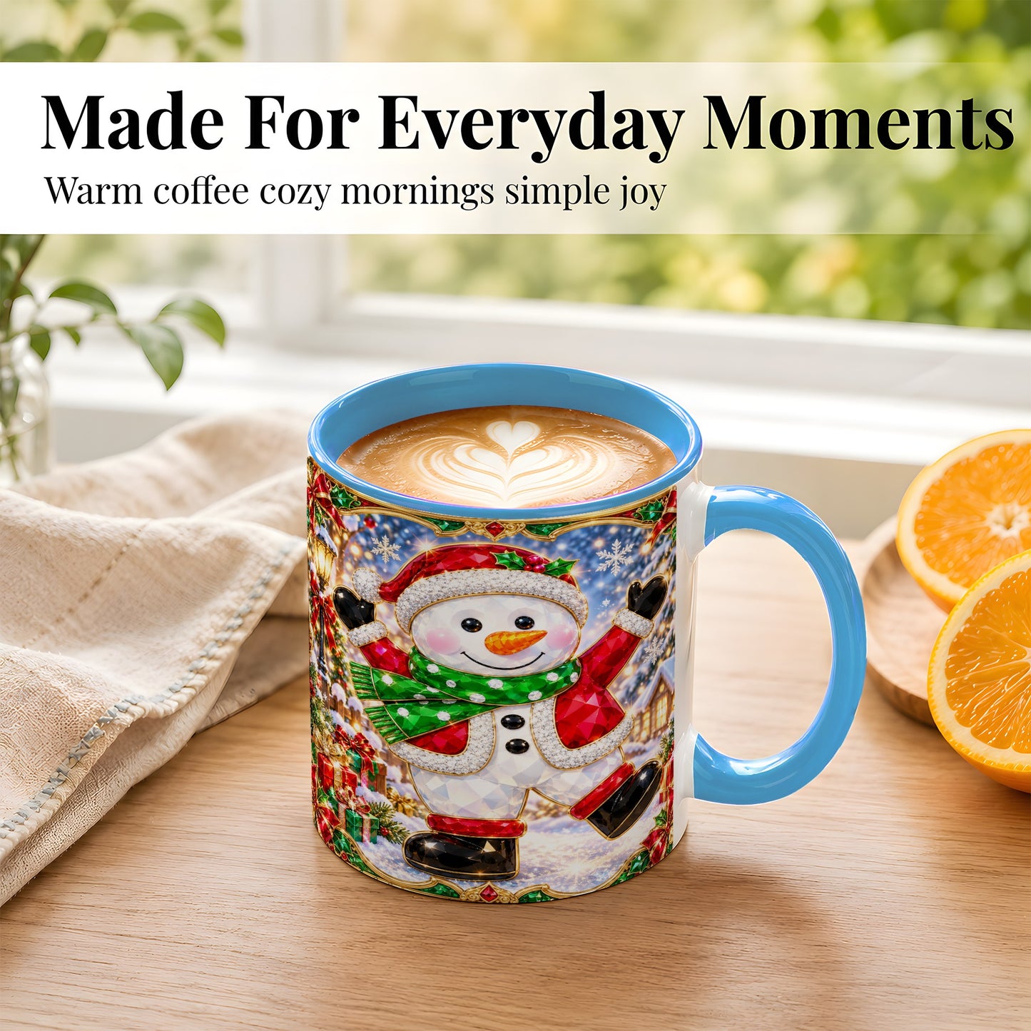 #pl[11oz|Blue] Christmas Snowman Coffee Mug, Holiday Snowman Mug, Ceramic Cup