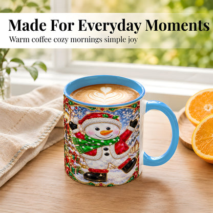 #pl[11oz|Blue] Christmas Snowman Coffee Mug, Holiday Snowman Mug, Ceramic Cup