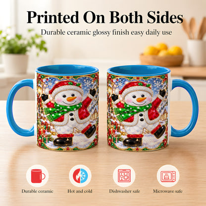 #pl[11oz|Blue] Christmas Snowman Coffee Mug, Holiday Snowman Mug, Ceramic Cup