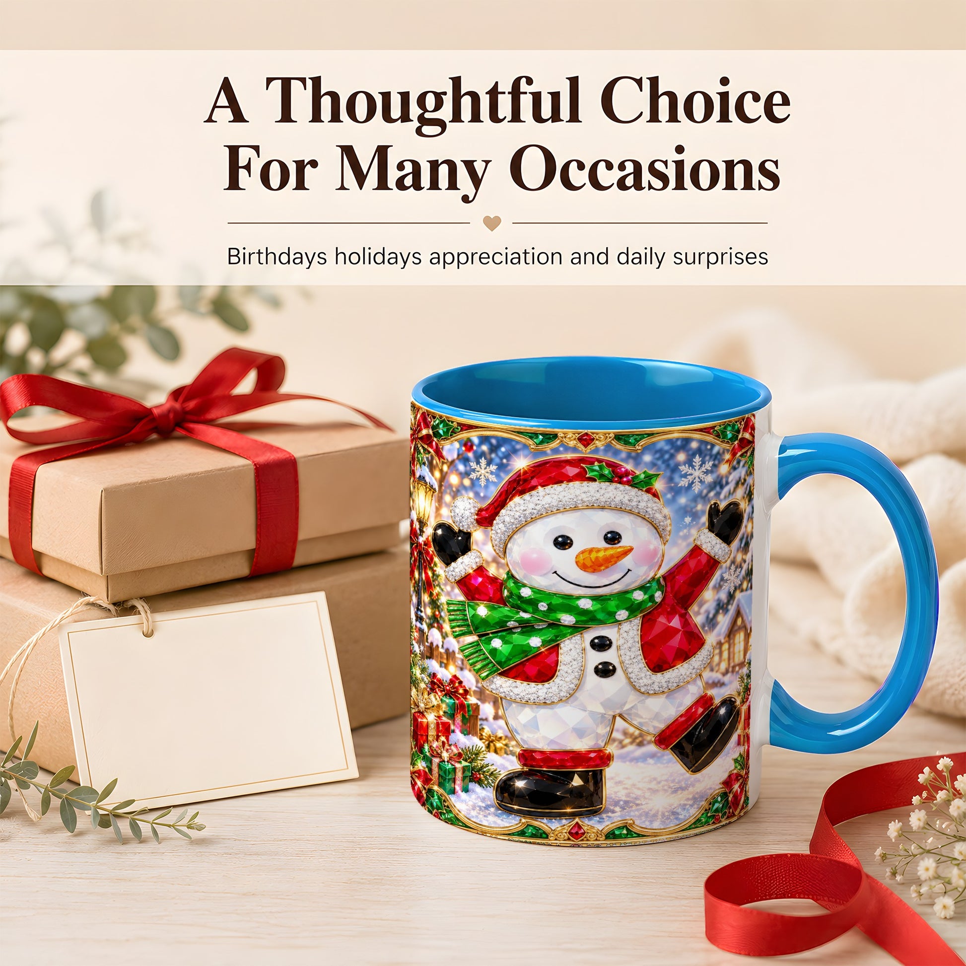#pl[11oz|Blue] Christmas Snowman Coffee Mug, Holiday Snowman Mug, Ceramic Cup