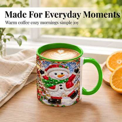 #pl[11oz|Green] Christmas Snowman Coffee Mug, Holiday Snowman Mug, Ceramic Cup