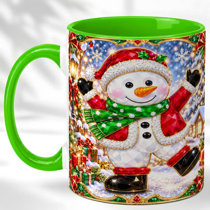 #pl[11oz|Green] Christmas Snowman Coffee Mug, Holiday Snowman Mug, Ceramic Cup