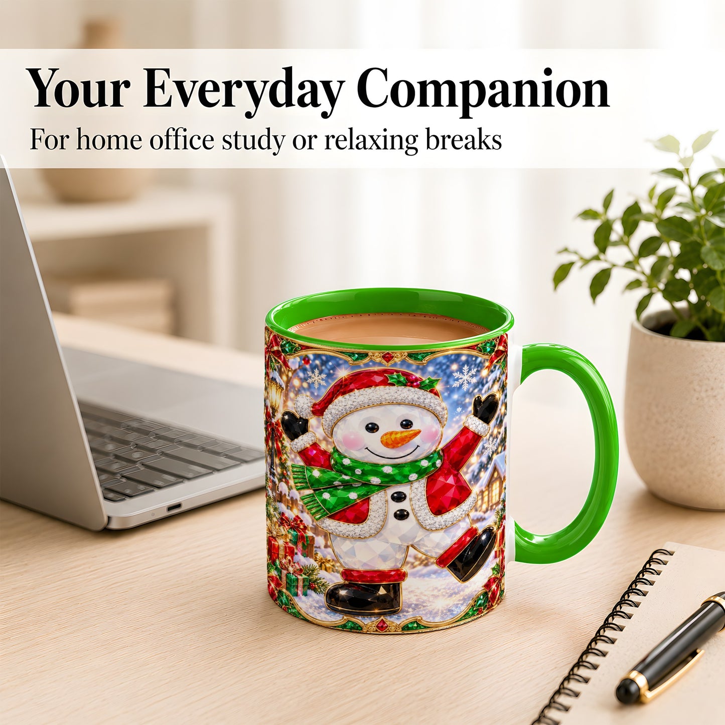 #pl[11oz|Green] Christmas Snowman Coffee Mug, Holiday Snowman Mug, Ceramic Cup