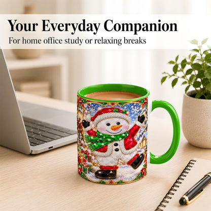 #pl[11oz|Green] Christmas Snowman Coffee Mug, Holiday Snowman Mug, Ceramic Cup