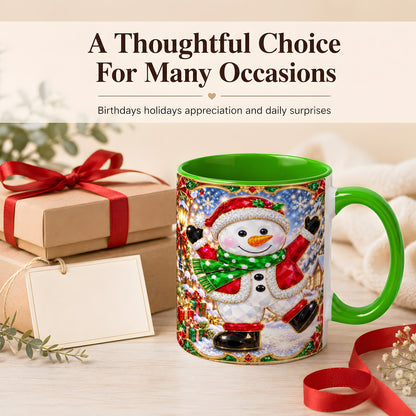 #pl[11oz|Green] Christmas Snowman Coffee Mug, Holiday Snowman Mug, Ceramic Cup