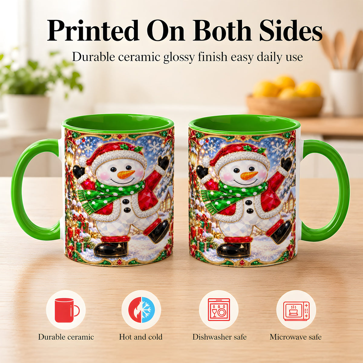 #pl[11oz|Green] Christmas Snowman Coffee Mug, Holiday Snowman Mug, Ceramic Cup
