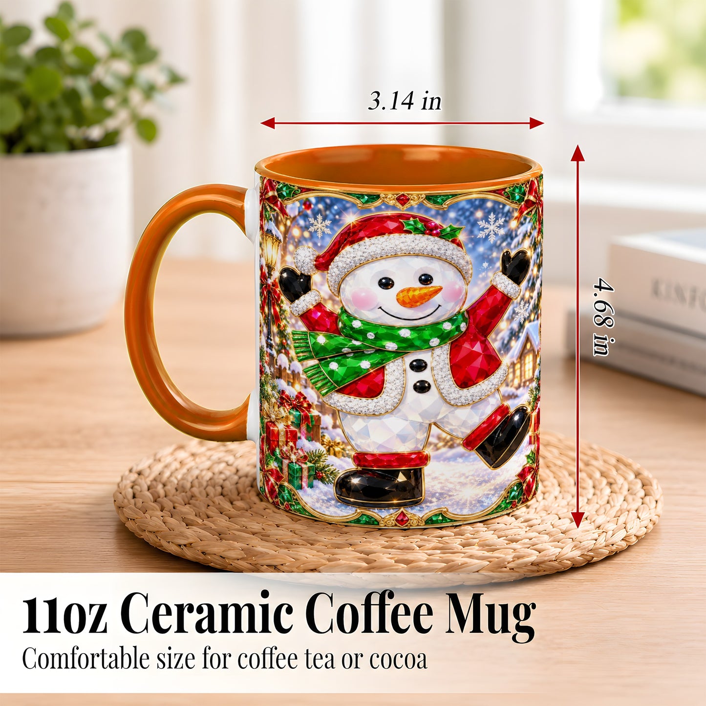 #pl[11oz|Orange] Christmas Snowman Coffee Mug, Holiday Snowman Mug, Ceramic Cup