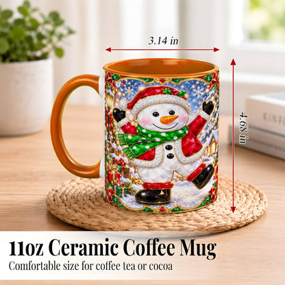 #pl[11oz|Orange] Christmas Snowman Coffee Mug, Holiday Snowman Mug, Ceramic Cup