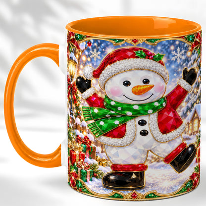 #pl[11oz|Orange] Christmas Snowman Coffee Mug, Holiday Snowman Mug, Ceramic Cup