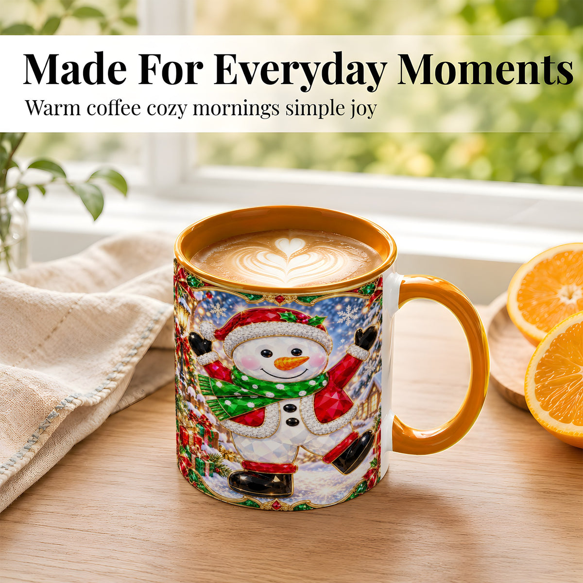 #pl[11oz|Orange] Christmas Snowman Coffee Mug, Holiday Snowman Mug, Ceramic Cup
