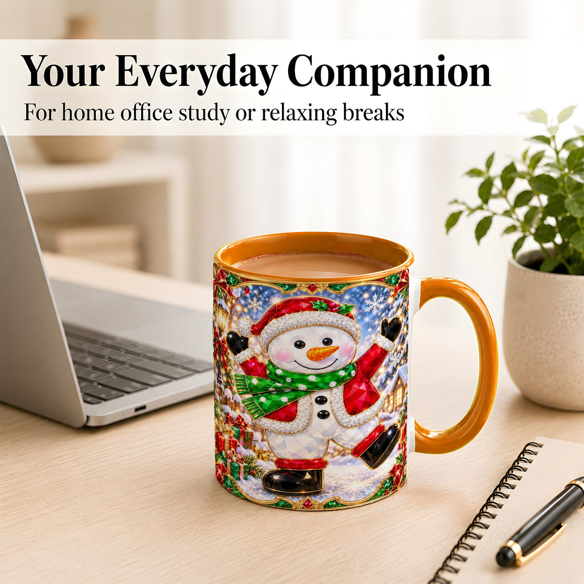 #pl[11oz|Orange] Christmas Snowman Coffee Mug, Holiday Snowman Mug, Ceramic Cup