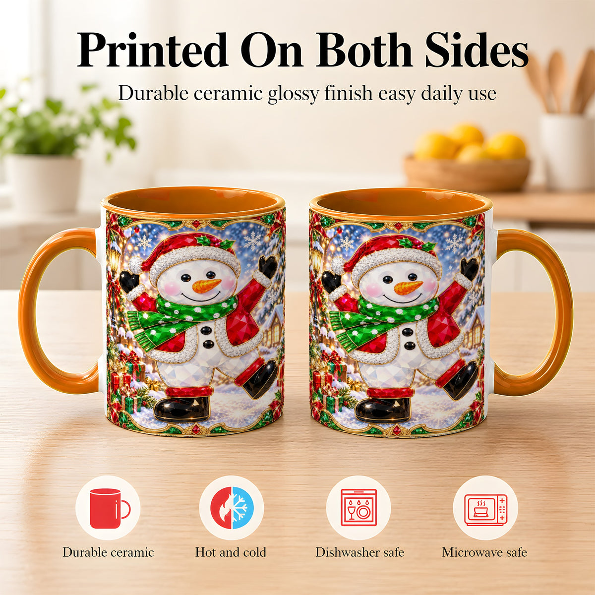 #pl[11oz|Orange] Christmas Snowman Coffee Mug, Holiday Snowman Mug, Ceramic Cup