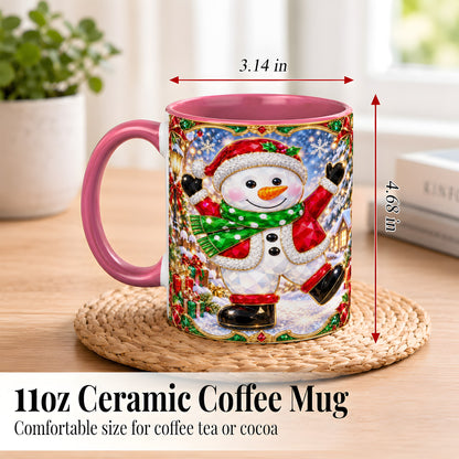 #pl[11oz|Pink] Christmas Snowman Coffee Mug, Holiday Snowman Mug, Ceramic Cup