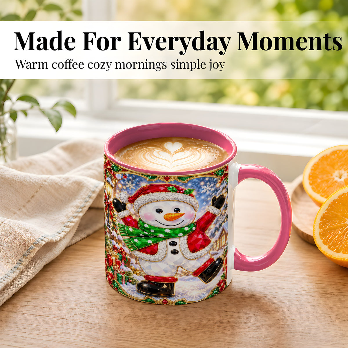 #pl[11oz|Pink] Christmas Snowman Coffee Mug, Holiday Snowman Mug, Ceramic Cup
