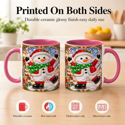 #pl[11oz|Pink] Christmas Snowman Coffee Mug, Holiday Snowman Mug, Ceramic Cup