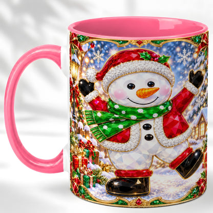 #pl[11oz|Pink] Christmas Snowman Coffee Mug, Holiday Snowman Mug, Ceramic Cup