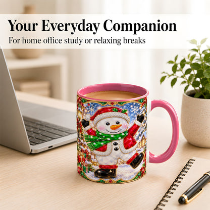 #pl[11oz|Pink] Christmas Snowman Coffee Mug, Holiday Snowman Mug, Ceramic Cup