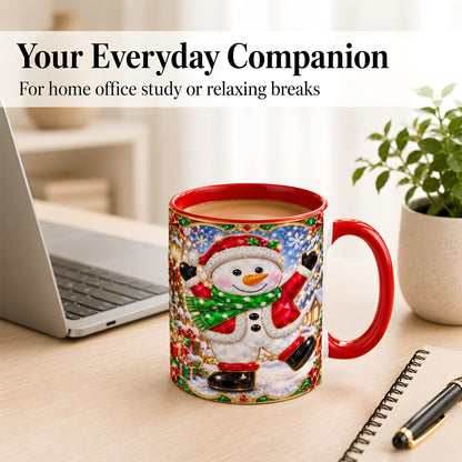 #pl[11oz|Red] Christmas Snowman Coffee Mug, Holiday Snowman Mug, Ceramic Cup